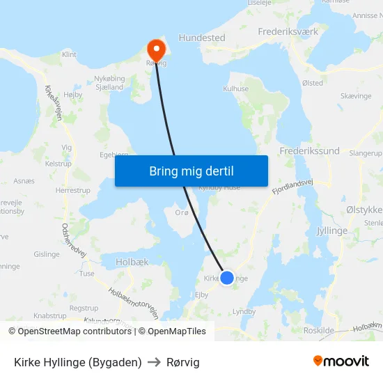 Kirke Hyllinge (Bygaden) to Rørvig map
