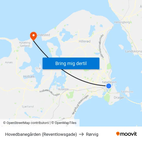 Hovedbanegården (Reventlowsgade) to Rørvig map