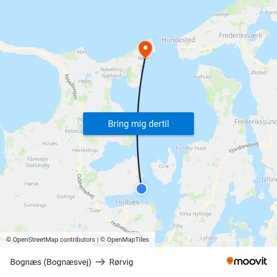 Bognæs (Bognæsvej) to Rørvig map