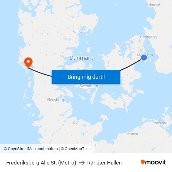 Frederiksberg Allé St. (Metro) to Rørkjær Hallen map