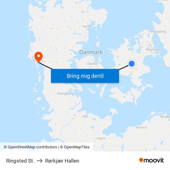 Ringsted St. to Rørkjær Hallen map