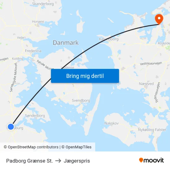 Padborg Grænse St. to Jægerspris map