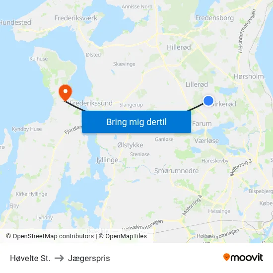 Høvelte St. to Jægerspris map