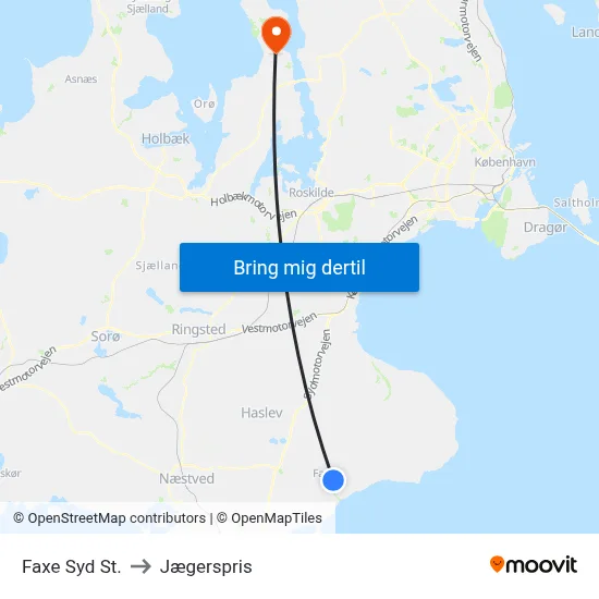 Faxe Syd St. to Jægerspris map