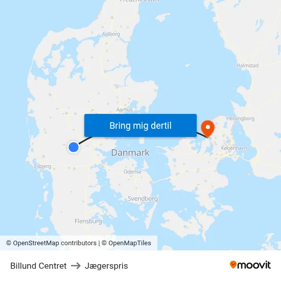 Billund Centret to Jægerspris map