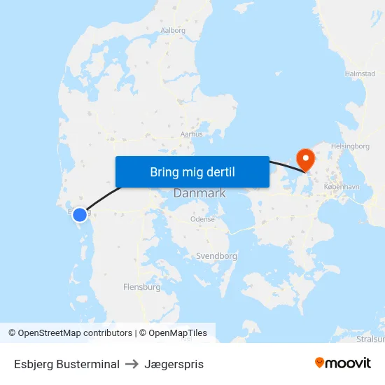 Esbjerg Busterminal to Jægerspris map