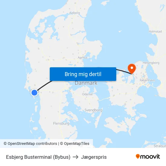 Esbjerg Busterminal (Bybus) to Jægerspris map