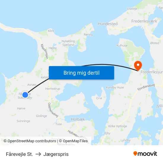 Fårevejle St. to Jægerspris map