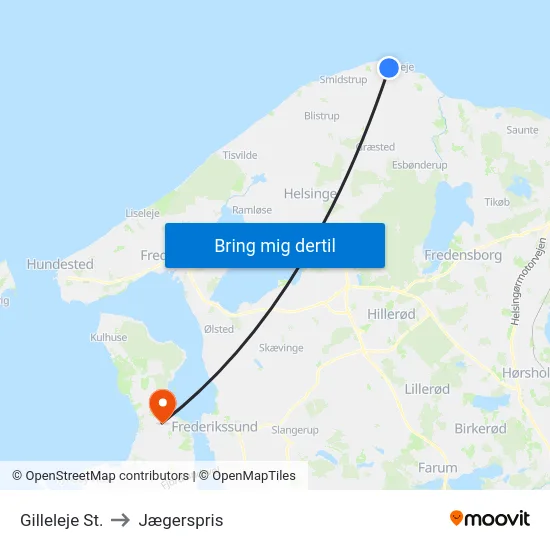 Gilleleje St. to Jægerspris map