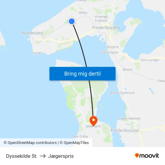 Dyssekilde St. to Jægerspris map