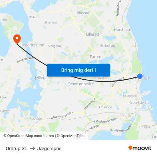 Ordrup St. to Jægerspris map