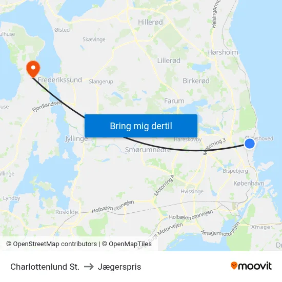 Charlottenlund St. to Jægerspris map
