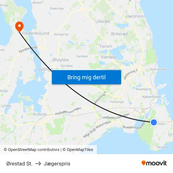 Ørestad St. to Jægerspris map