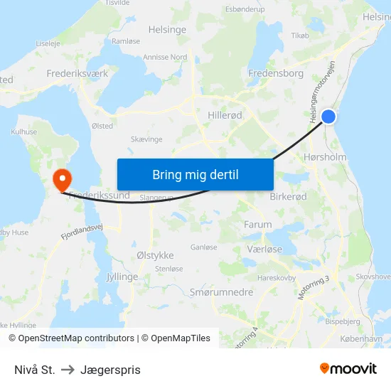 Nivå St. to Jægerspris map