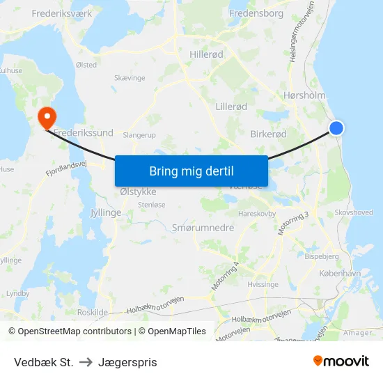 Vedbæk St. to Jægerspris map