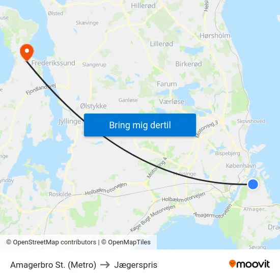 Amagerbro St. (Metro) to Jægerspris map