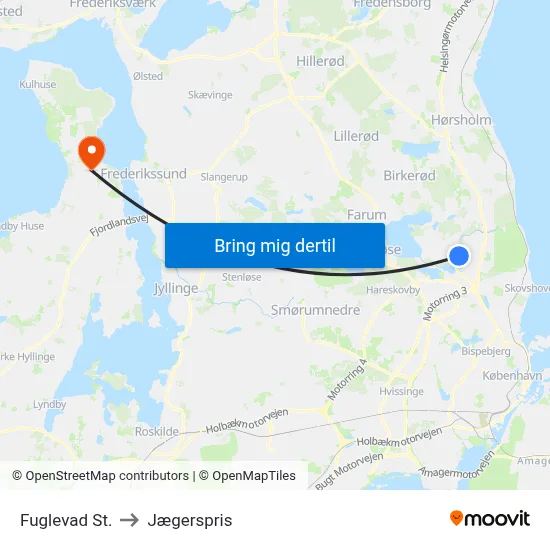 Fuglevad St. to Jægerspris map
