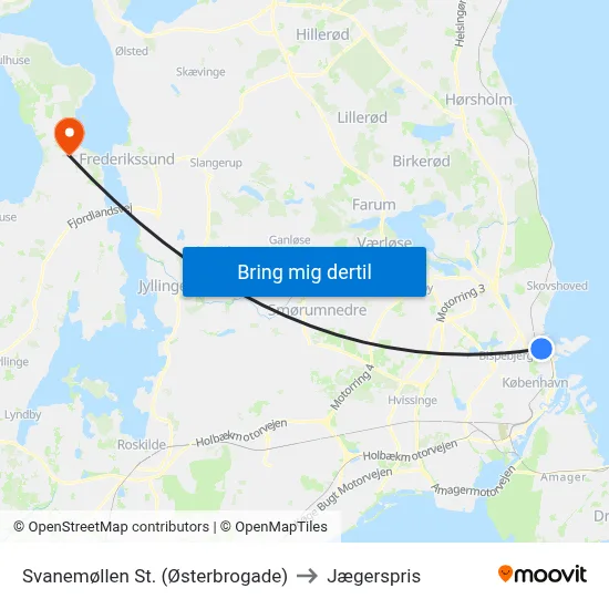 Svanemøllen St. (Østerbrogade) to Jægerspris map