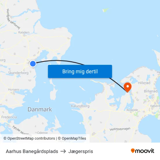 Aarhus Banegårdsplads to Jægerspris map