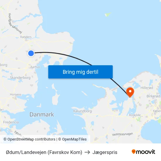 Ødum/Landevejen (Favrskov Kom) to Jægerspris map