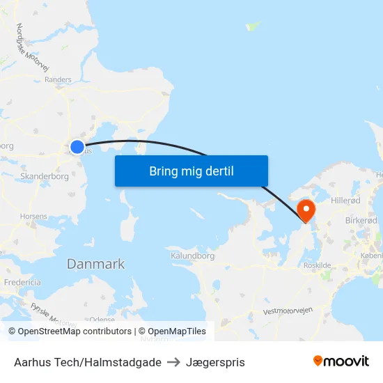 Aarhus Tech/Halmstadgade to Jægerspris map