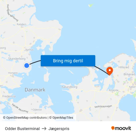 Odder Busterminal to Jægerspris map