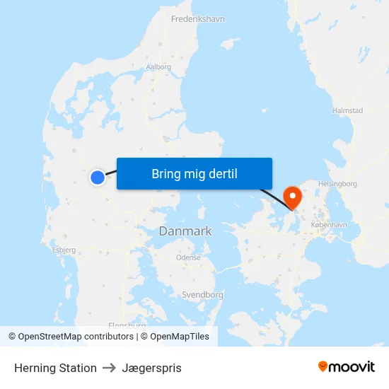 Herning Station to Jægerspris map