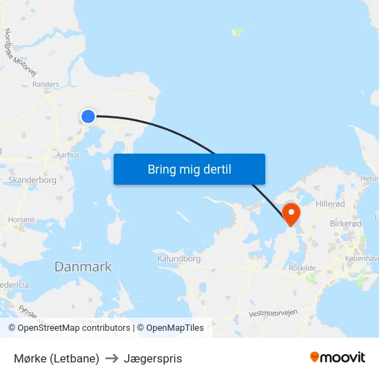 Mørke (Letbane) to Jægerspris map