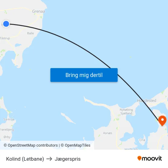 Kolind (Letbane) to Jægerspris map