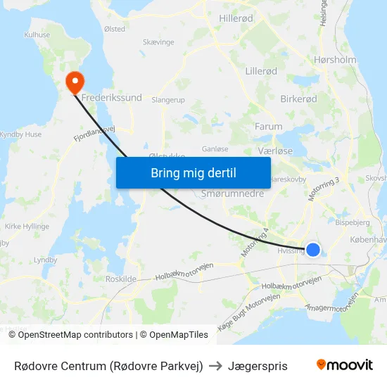 Rødovre Centrum (Rødovre Parkvej) to Jægerspris map