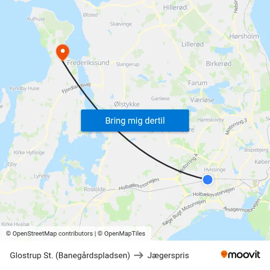Glostrup St. (Banegårdspladsen) to Jægerspris map