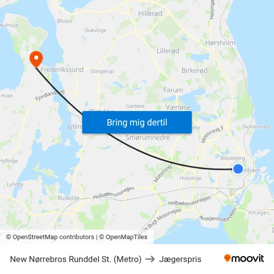 New Nørrebros Runddel St. (Metro) to Jægerspris map