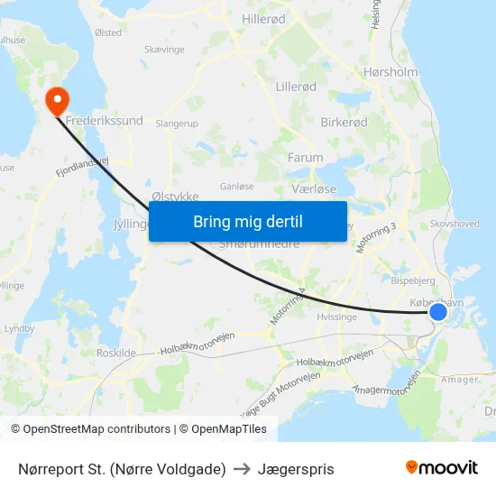 Nørreport St. (Nørre Voldgade) to Jægerspris map