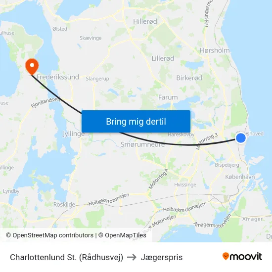 Charlottenlund St. (Rådhusvej) to Jægerspris map