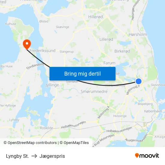 Lyngby St. to Jægerspris map