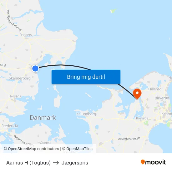 Aarhus H (Togbus) to Jægerspris map