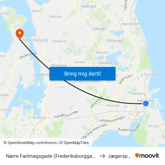 Nørre Farimagsgade (Frederiksborggade) to Jægerspris map