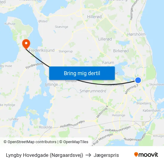 Lyngby Hovedgade (Nørgaardsvej) to Jægerspris map
