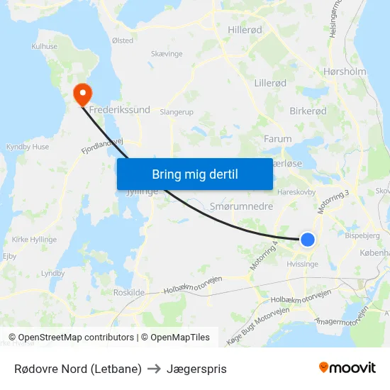 Rødovre Nord (Letbane) to Jægerspris map