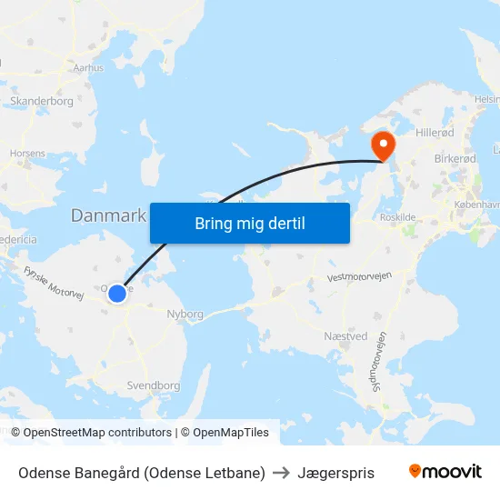 Odense Banegård (Odense Letbane) to Jægerspris map