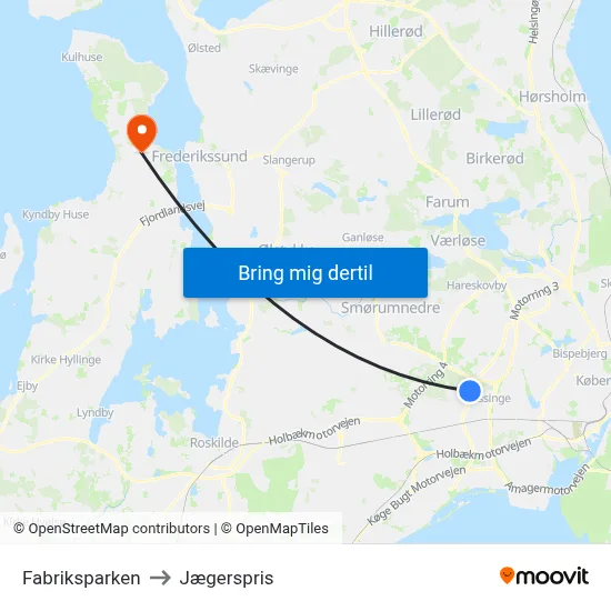 Fabriksparken to Jægerspris map