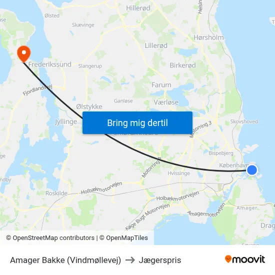 Amager Bakke (Vindmøllevej) to Jægerspris map