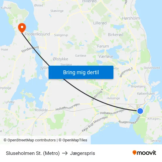 Sluseholmen St. (Metro) to Jægerspris map