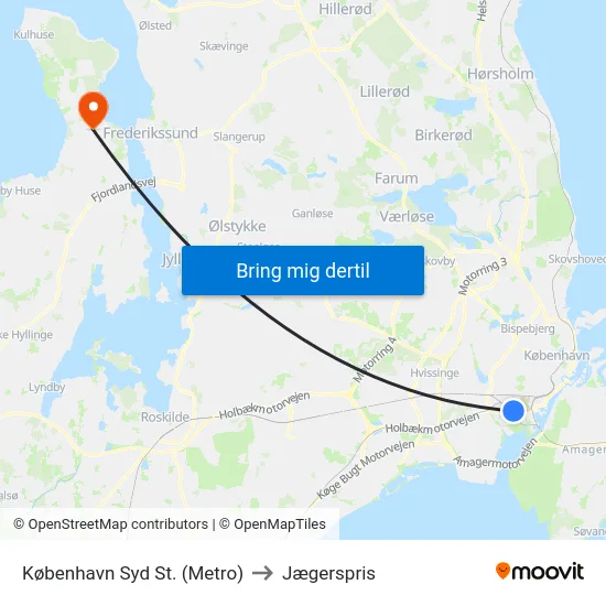 København Syd St. (Metro) to Jægerspris map