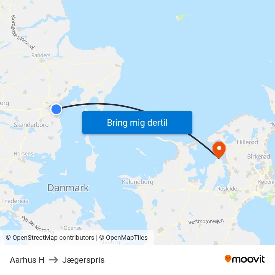 Aarhus H to Jægerspris map