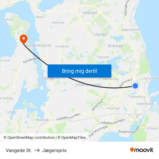 Vangede St. to Jægerspris map