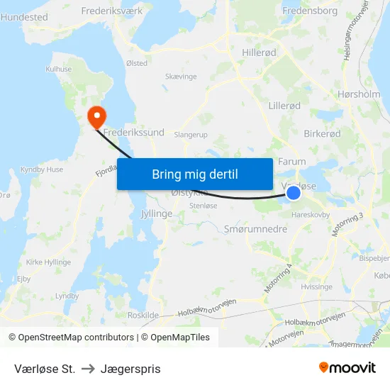 Værløse St. to Jægerspris map