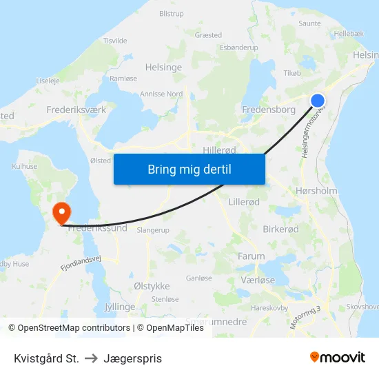 Kvistgård St. to Jægerspris map