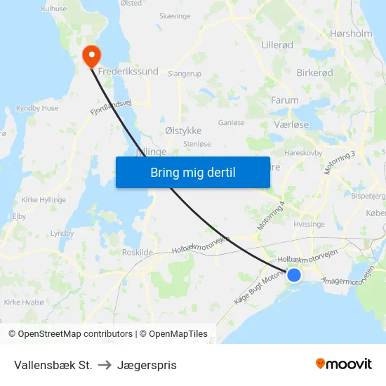 Vallensbæk St. to Jægerspris map