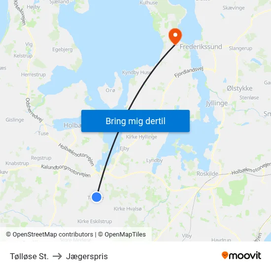 Tølløse St. to Jægerspris map